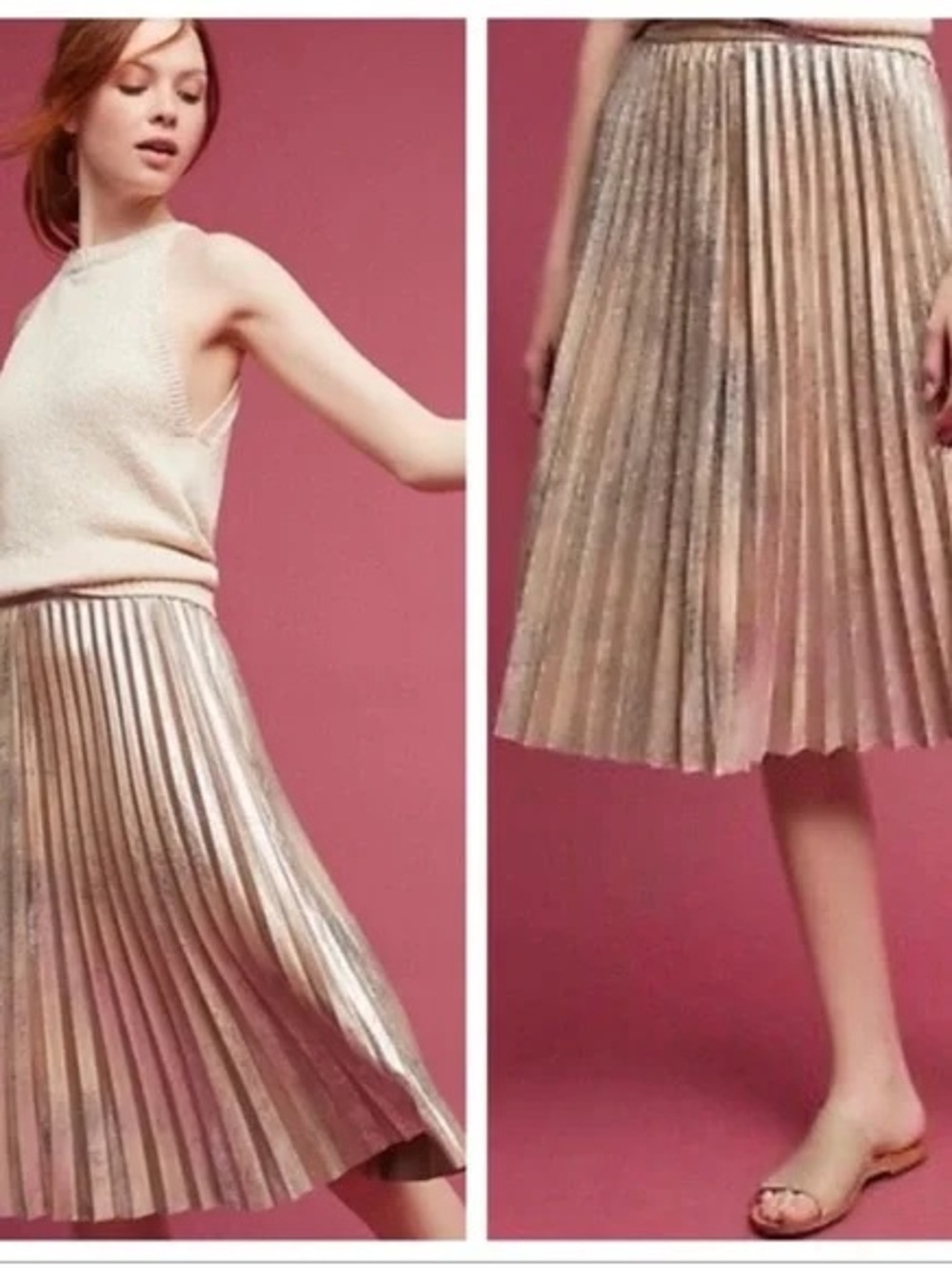 Anthropologie Maeve metallic pleated midi skirt S